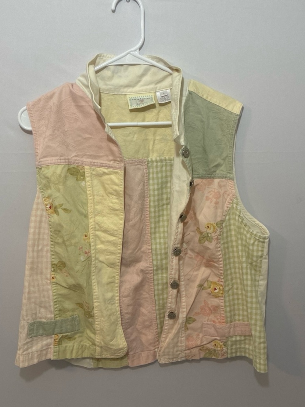Susan Bristol Pastel Patchwork Button-Front Kids Vest - Cream, Pink & Green